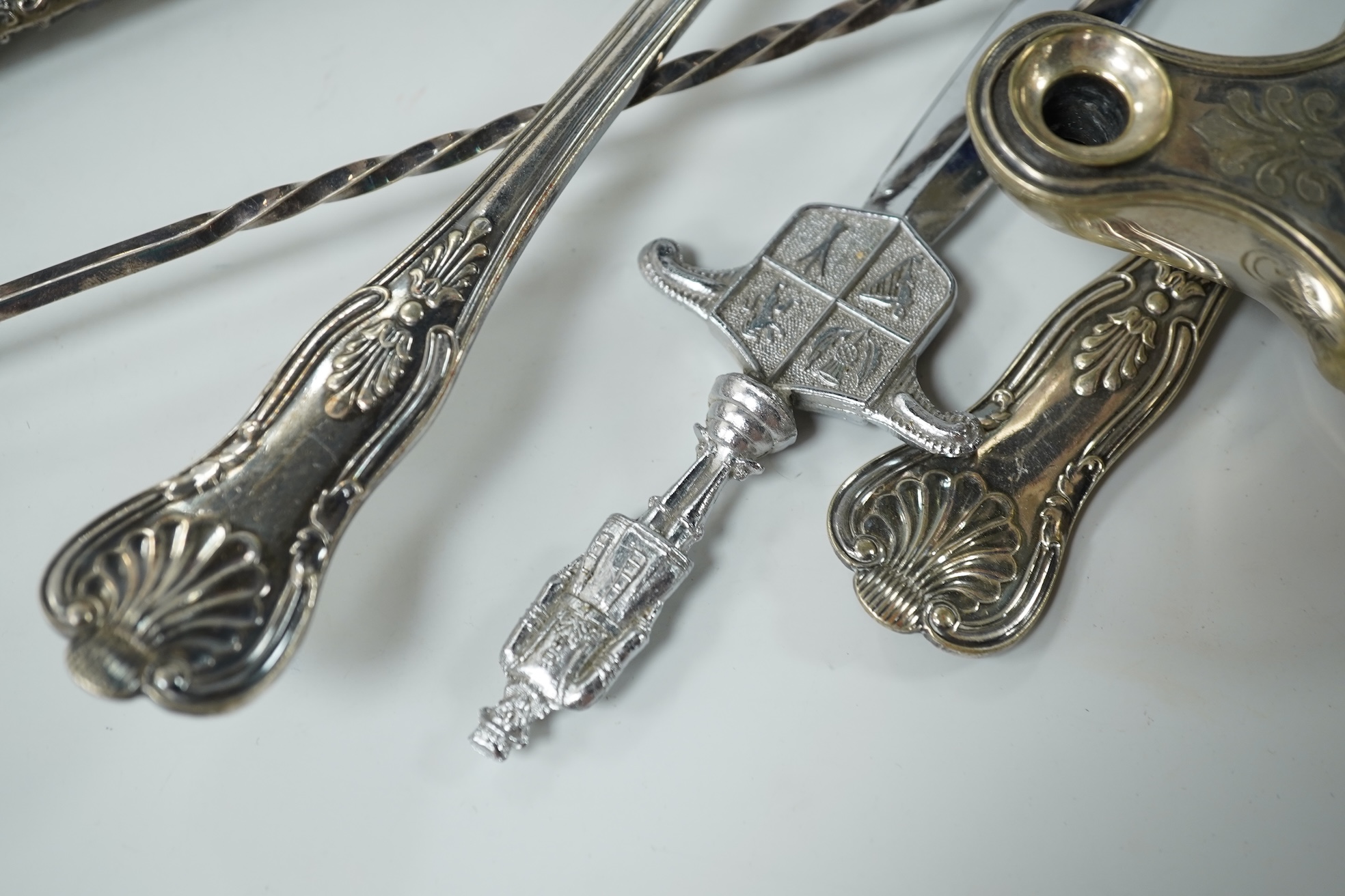 A collection of various plated wares and small silver